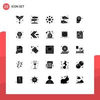 25 User Interface Solid Glyph Pack of modern Signs and Symbols of head process health cognitive shoe Editable Vector Design Elements