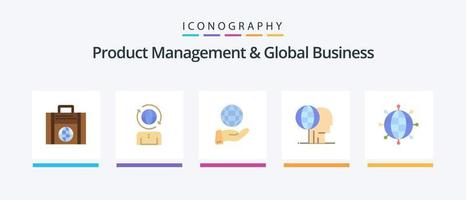 gestión de productos y paquete de iconos de 5 planos de negocios globales que incluye negocios. marketing. negocio. global. marketing global. diseño de iconos creativos vector