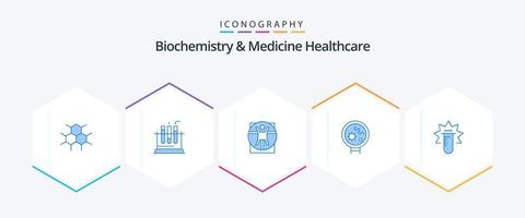 Biochemistry And Medicine Healthcare 25 Blue icon pack including test . search. virtruvian . medical. bacteria vector