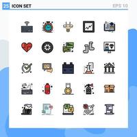 25 Thematic Vector Filled line Flat Colors and Editable Symbols of knowledge book adornment graph skull Editable Vector Design Elements
