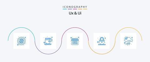 Ux And Ui Blue 5 Icon Pack Including tool. app. appointment. web. padlock vector