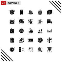 Group of 25 Solid Glyphs Signs and Symbols for flow action camera achievement first Editable Vector Design Elements