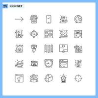 Mobile Interface Line Set of 25 Pictograms of globe portrait mobile photo image Editable Vector Design Elements