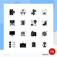 Group of 16 Modern Solid Glyphs Set for atom light board brightness travel Editable Vector Design Elements