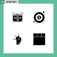 Mobile Interface Solid Glyph Set of 4 Pictograms of bag user office profit mind programming Editable Vector Design Elements