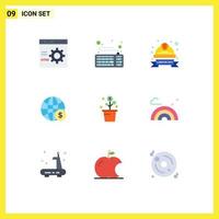 Editable Vector Line Pack of 9 Simple Flat Colors of money globe keyboard world helmet Editable Vector Design Elements