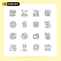 16 User Interface Outline Pack of modern Signs and Symbols of music business report car business paper taxi Editable Vector Design Elements