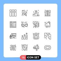 Pictogram Set of 16 Simple Outlines of page gift position discount bonus Editable Vector Design Elements