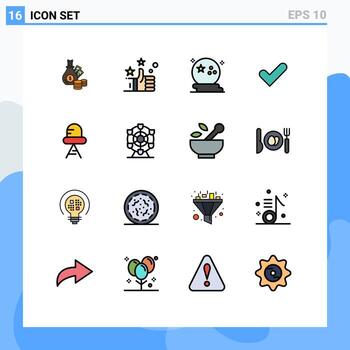 16 Universal Flat Color Filled Lines Set for Web and Mobile Applications diode tick bat ok scary Editable Creative Vector Design Elements