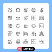 Modern Set of 25 Lines Pictograph of fire map mobile location world Editable Vector Design Elements