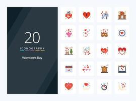 20 Valentines Day Flat Color icon for presentation vector