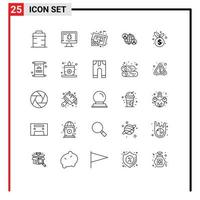 Stock Vector Icon Pack of 25 Line Signs and Symbols for global user blueprint connections plan Editable Vector Design Elements