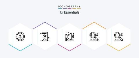 Ui Essentials 25 Line icon pack including magnifying. interface. tag. shout. optimization vector