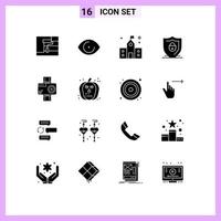 Set of 16 Modern UI Icons Symbols Signs for camera lock building shield school Editable Vector Design Elements