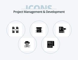 Project Management And Development Glyph Icon Pack 5 Icon Design. product. business. report. product release . data vector