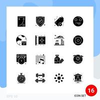 Modern Set of 16 Solid Glyphs Pictograph of global database add app emot Editable Vector Design Elements