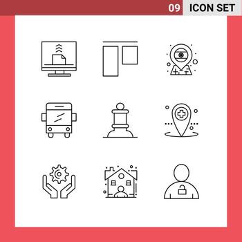 Set of 9 Modern UI Icons Symbols Signs for figure bishop location transport bus Editable Vector Design Elements