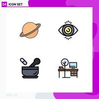 Filledline Flat Color Pack of 4 Universal Symbols of planet medical flag search soup Editable Vector Design Elements