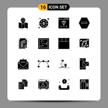 16 glifos sólidos universales establecidos para aplicaciones web y móviles aplicación de parada de negocio negada desarrollo elementos de diseño vectorial editables vector