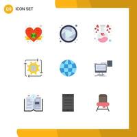 User Interface Pack of 9 Basic Flat Colors of earth globe heart operation development Editable Vector Design Elements