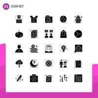 Group of 25 Modern Solid Glyphs Set for water fire camera stiched baseball Editable Vector Design Elements