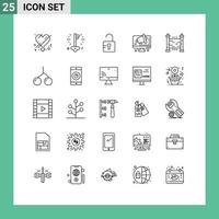paquete de 25 líneas creativas de vallas de seguridad que desbloquean elementos de diseño de vectores editables de conferencias informáticas