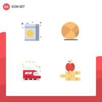 Set of 4 Vector Flat Icons on Grid for drink train orange game apple Editable Vector Design Elements