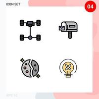 Pack of 4 Modern Filledline Flat Colors Signs and Symbols for Web Print Media such as auto galaxy mechanics shopping space Editable Vector Design Elements
