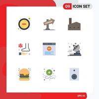 9 Universal Flat Color Signs Symbols of browser spa factory chimney relax foot Editable Vector Design Elements