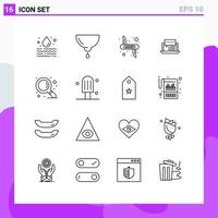 16 Universal Outline Signs Symbols of internet chat mother consulting army Editable Vector Design Elements