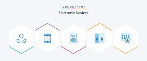 Paquete de 25 iconos azules de dispositivos, incluido el gadget. ordenadores. productos agregar. alojamiento vector