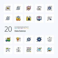 Paquete de iconos de color lleno de línea de ciencia de datos 20 como experimento de código binario equipo de educación visual vector