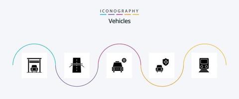 paquete de iconos de glifo 5 de vehículos que incluye tren. carril. auto. seguridad. auto vector