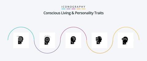 paquete de iconos de glifo 5 de vida consciente y rasgos de personalidad que incluye móvil. conectado. sombrero. comunicación. mente vector