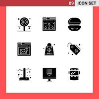 Stock Vector Icon Pack of 9 Line Signs and Symbols for mail browser website meal drinks Editable Vector Design Elements