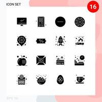 Pictogram Set of 16 Simple Solid Glyphs of map gear remove food donut Editable Vector Design Elements