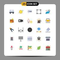 Set of 25 Vector Flat Colors on Grid for sputnik satellite sun light rectangle path Editable Vector Design Elements