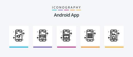 Android App Line 5 Icon Pack Including research. drive search. data. text. mobile. Creative Icons Design vector