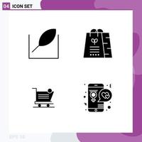 Modern Set of 4 Solid Glyphs Pictograph of leaf shipping bag shopping store Editable Vector Design Elements