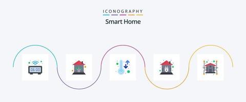 Smart Home Flat 5 Icon Pack Including automation. plug. network. home. weather vector