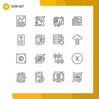 Set of 16 Modern UI Icons Symbols Signs for speaker paper seal ad screen Editable Vector Design Elements