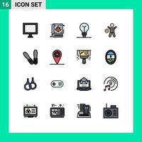 Pictogram Set of 16 Simple Flat Color Filled Lines of gear mechanic idea man time Editable Creative Vector Design Elements