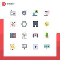 Pack of 16 Modern Flat Colors Signs and Symbols for Web Print Media such as usa flag shield american green Editable Pack of Creative Vector Design Elements