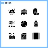 Modern Set of 9 Solid Glyphs Pictograph of network internet pie globe storage Editable Vector Design Elements