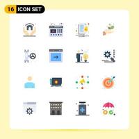 Set of 16 Modern UI Icons Symbols Signs for plumber success alert hand growth Editable Pack of Creative Vector Design Elements