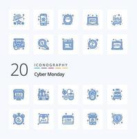 20 Cyber Monday Blue Color icon Pack like discount hot deal computer discount cyber vector