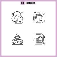 Set of 4 Modern UI Icons Symbols Signs for beach bike tree meat cycling Editable Vector Design Elements