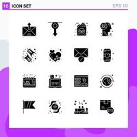 16 Universal Solid Glyphs Set for Web and Mobile Applications solution mind man user gasoline Editable Vector Design Elements