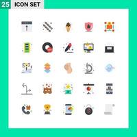 Mobile Interface Flat Color Set of 25 Pictograms of map shield food protection programing Editable Vector Design Elements