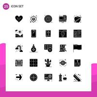 Universal Icon Symbols Group of 25 Modern Solid Glyphs of fruit files health programming coding Editable Vector Design Elements